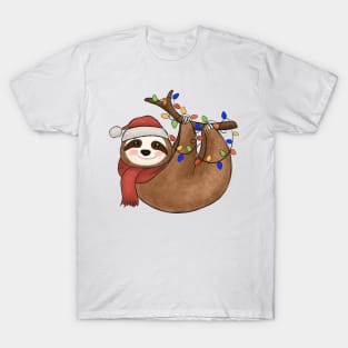 sloth christmas tree lights funny sloth T-Shirt